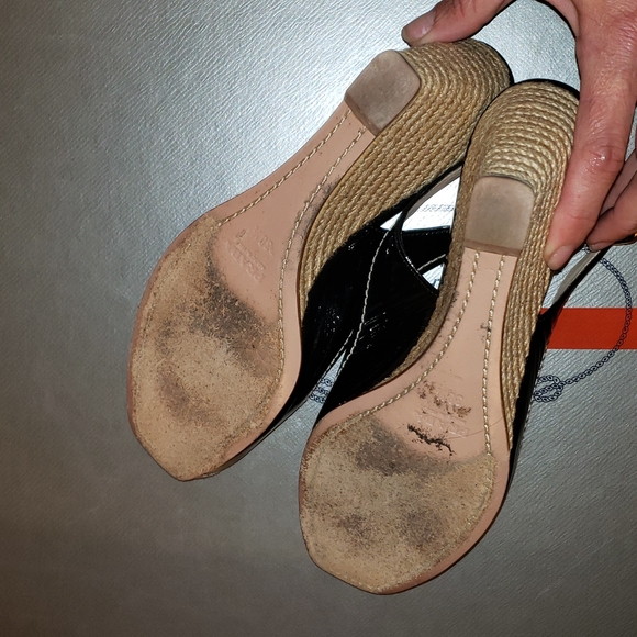 Prada Black Patent leather open toe wedge - Picture 8 of 9